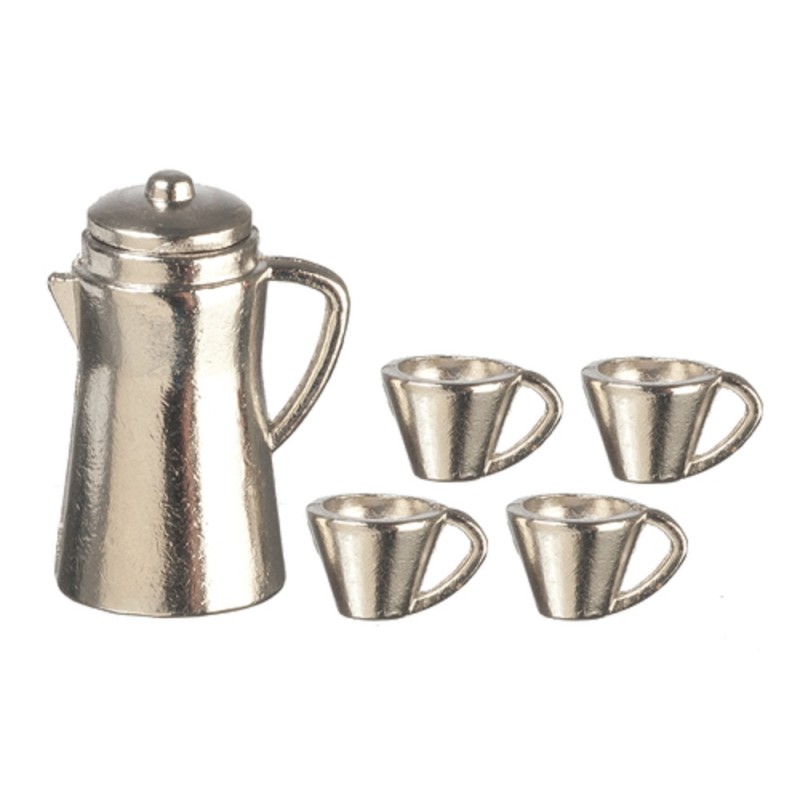  Dolls House Chrome Coffee Pot & Mugs Miniature Kitchen Accessory