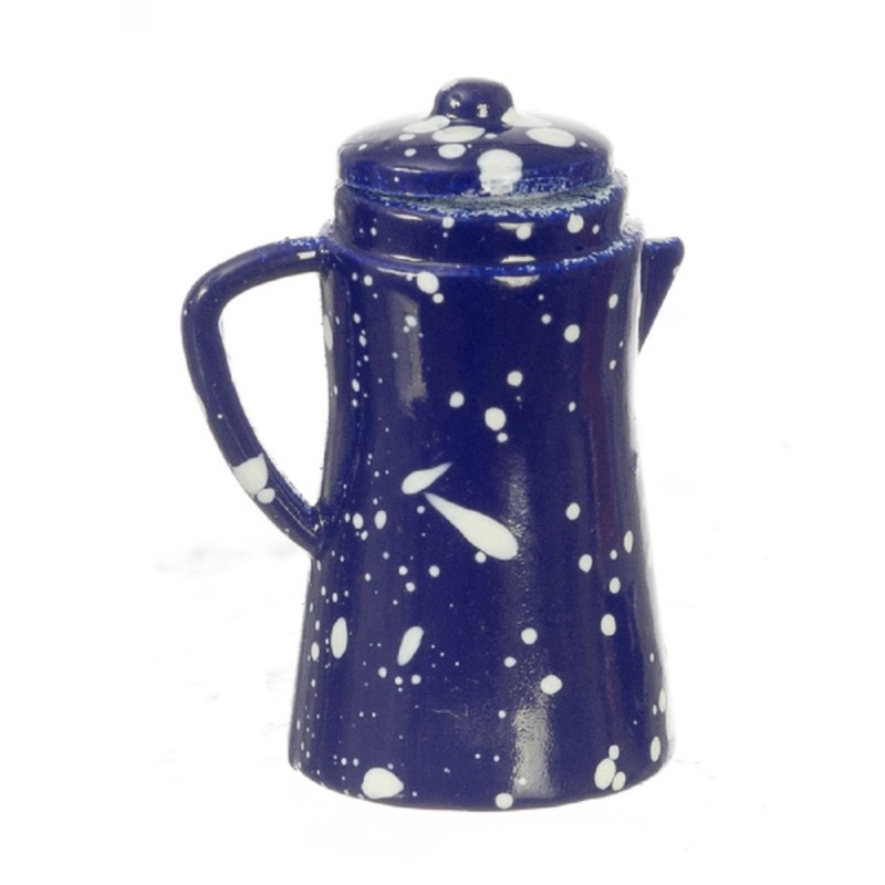 Dolls House Blue Spotted Coffee Pot Miniature Kitchen Accessory Metal 1:12 Scale