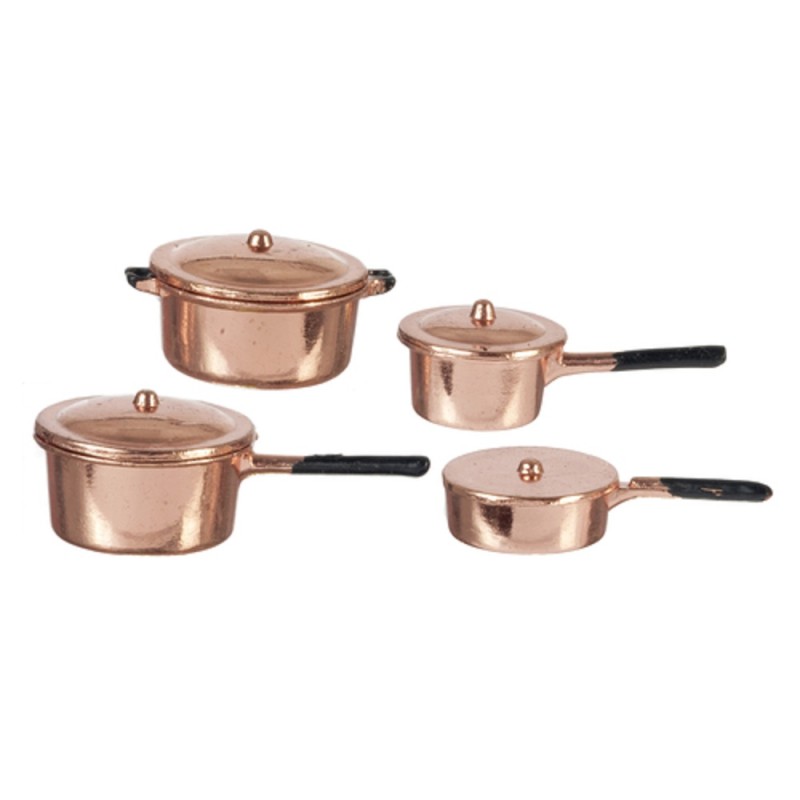 Dolls House Copper Saucepan Pan Set Miniature Kitchen Accessory 