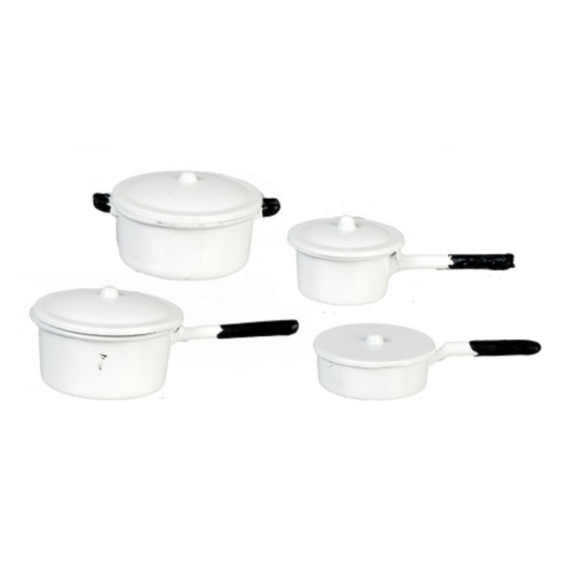 Dolls House White Saucepan Pan Set Miniature Kitchen Accessory 