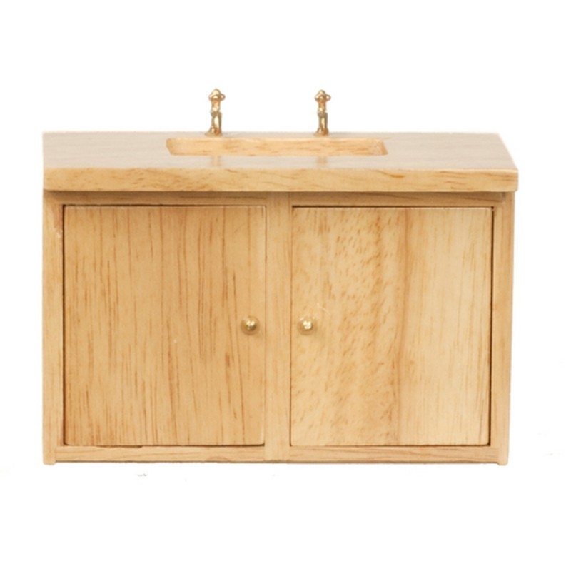 Dolls House Light Oak Sink Unit with Double Doors Miniature Kitchen Furniture