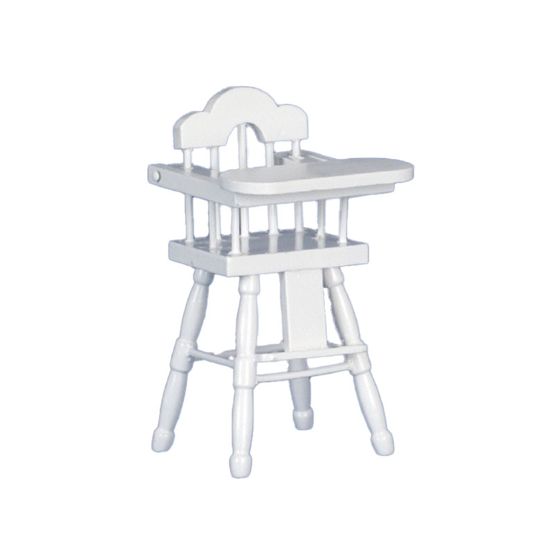Dolls House Baby's White Wood Highchair High Chair Miniature Nursery Furniture