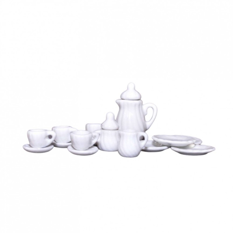 Dolls House White Coffee Pot & Mugs Set Miniature Kitchen Cafe Dining Accessory