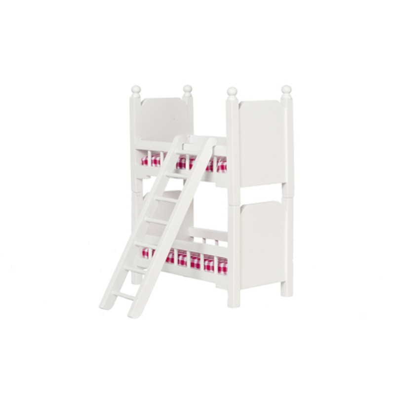 Dolls House Small White Wood Bunk Beds Miniature Bedroom Furniture Bunkbeds