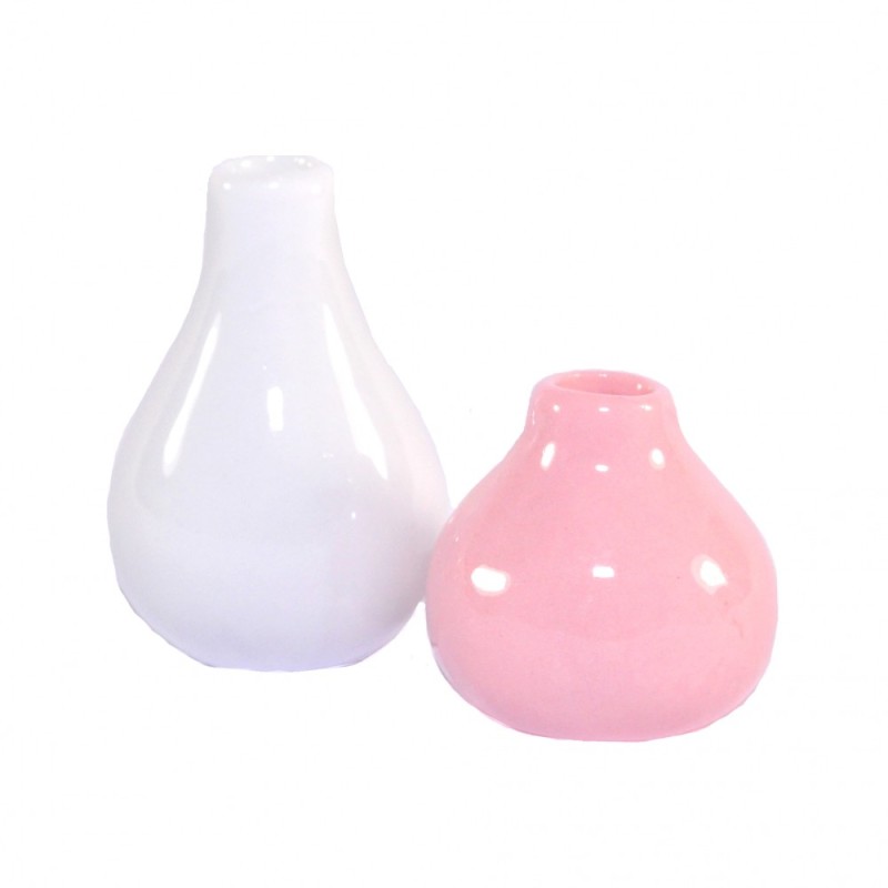 Dolls House Pink and White Modern Vases Miniature Flower Ornament Accessory