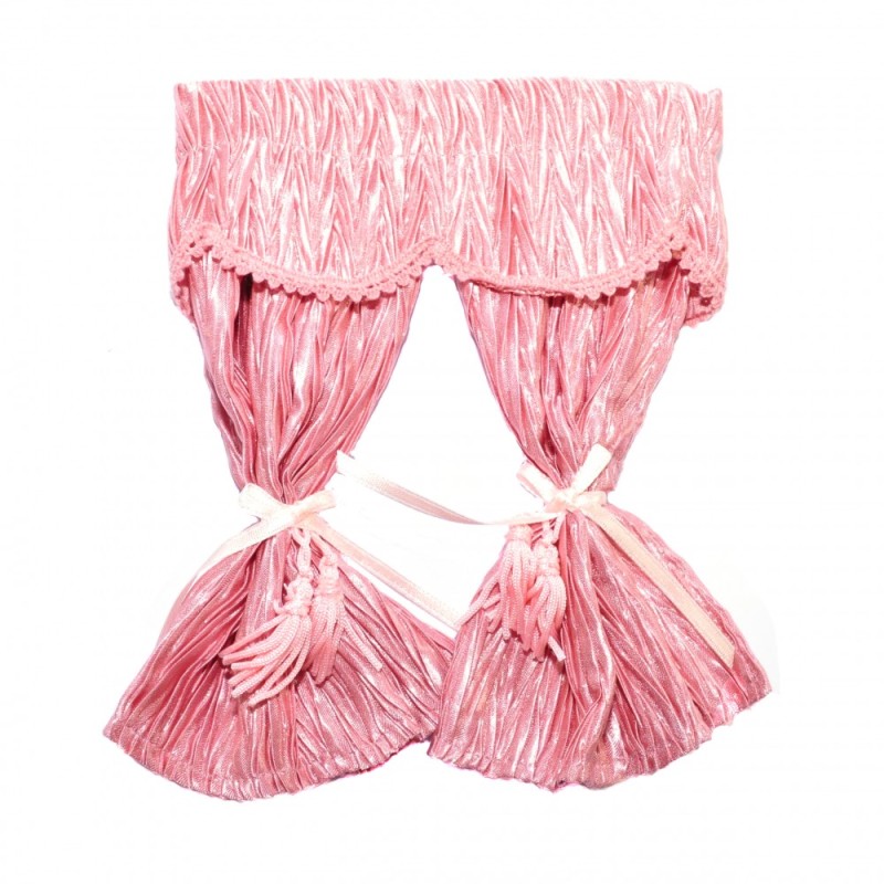 Dolls House Luxury Pink Curtains with Pelmet Tied Back Miniature 1:12 Accessory