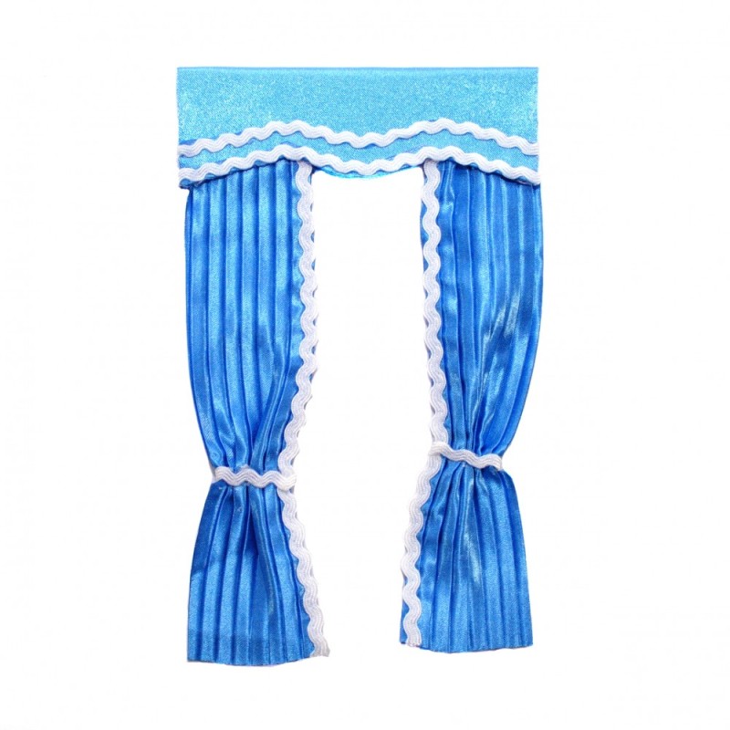 Dolls House Blue Curtains with Pelmet Tied Back Miniature 1:12 Scale Accessory