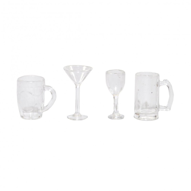 Dolls House 4 Mixed Drinks Glasses Miniature Pub Kitchen Dining Room Accessory 