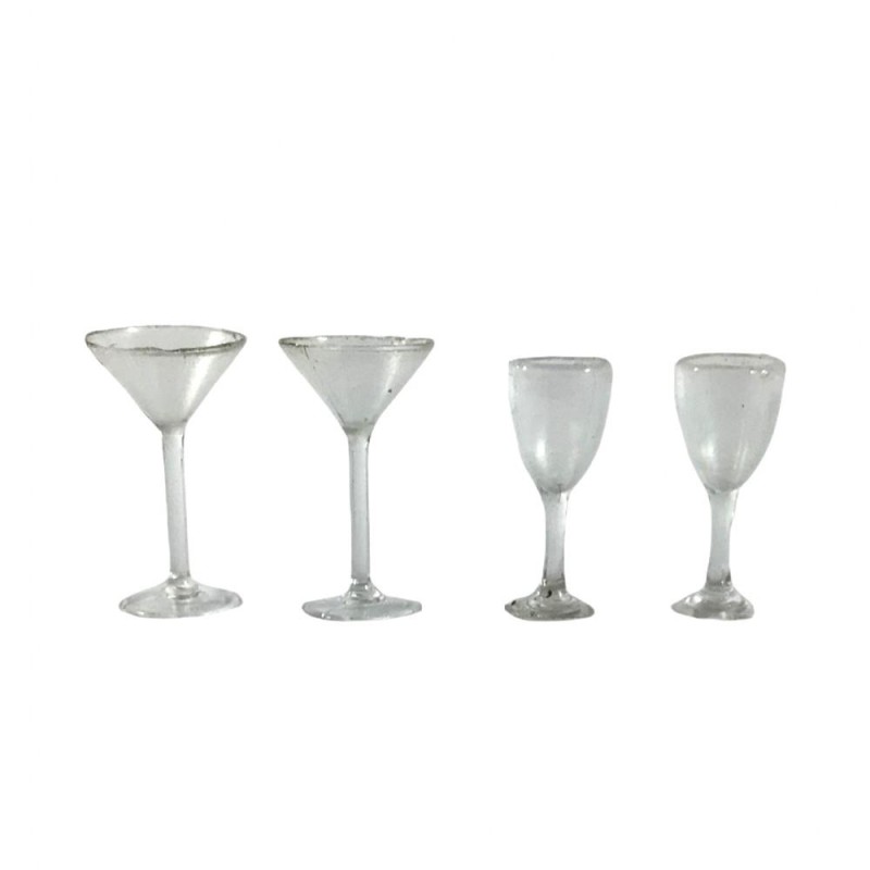 Dolls House 4 Wine Cocktail Glasses Miniature Pub Kitchen Dining Room Accessory