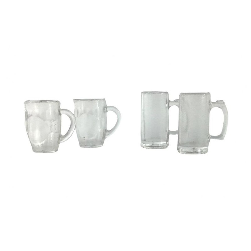 Dolls House 4 Beer Glasses Ale Mugs Miniature Pub Kitchen Dining Room Accessory