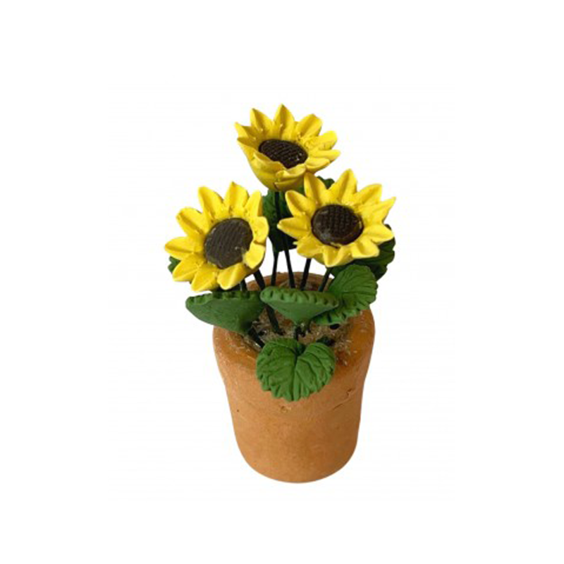 Dolls House Yellow Sun Flowers in Terracotta Pot Miniature Garden Accessory 1:12
