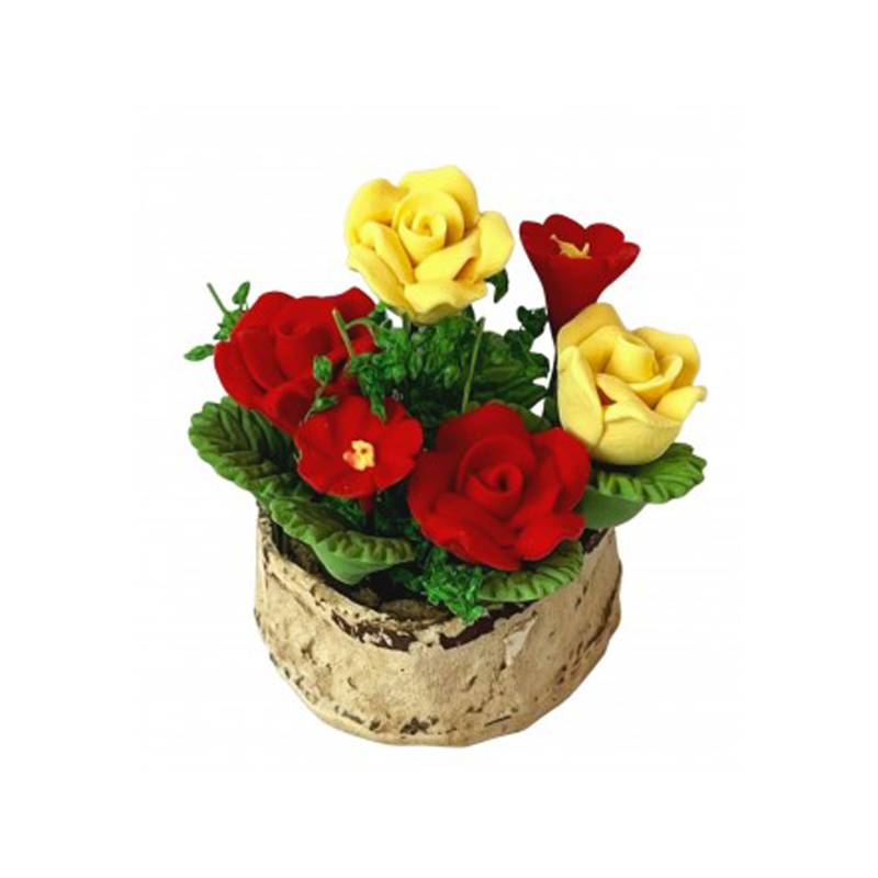 Dolls House Red & Yellow Flowers in Half Moon Tub Miniature Garden Accessory