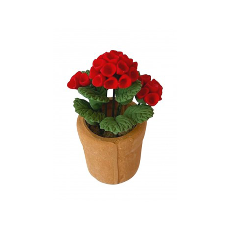 Dolls House Red Geraniums in a Terracotta Pot Miniature Garden Accessory 1:12