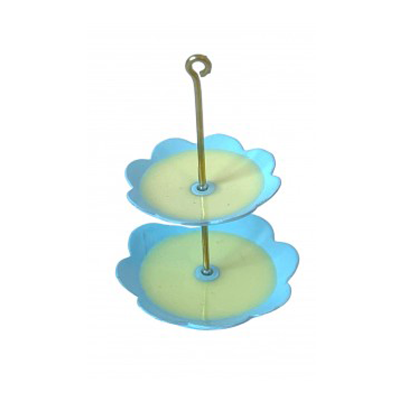Dolls House Yellow & Blue 2 Tier Cake Stand Afternoon Tea Dining Room Accessory 