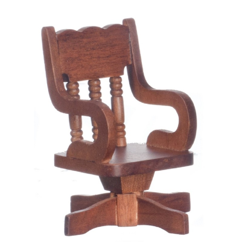 Dolls House Walnut Wooden Swivel Desk Chair Miniature Office Study Furniture 