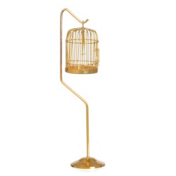 Dolls House Brass Bird Cage & Stand Miniature Victorian Pet Accessory 1:12