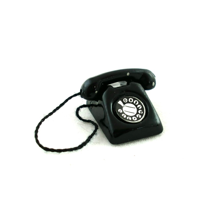 Dolls House Miniature Study Lounge Accessory Black Retro Phone Telephone 5371