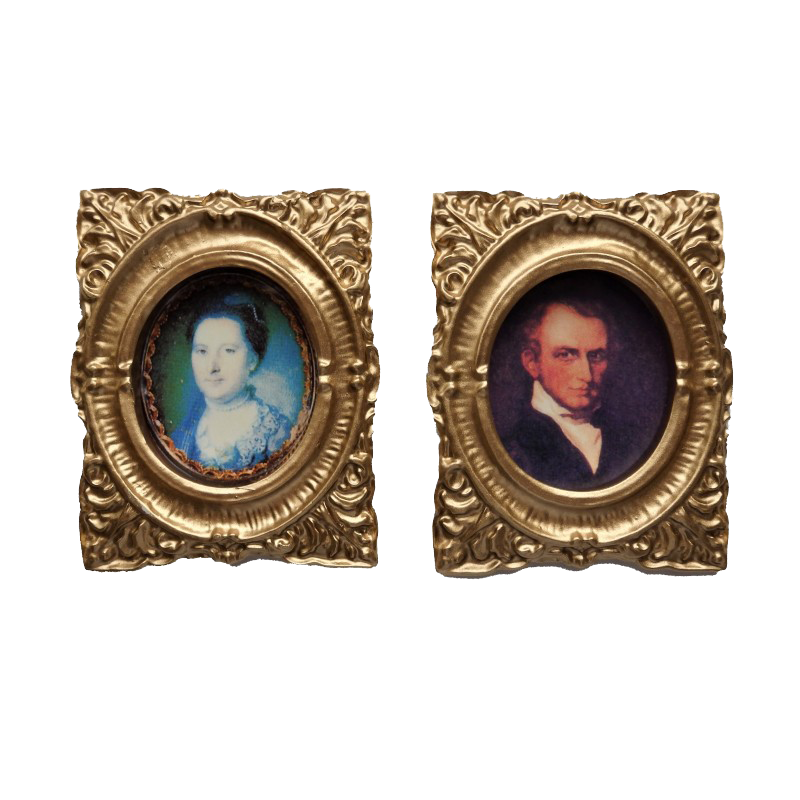 Dolls House 2 Victorian Portrait Pictures Paintings in Gold Frames