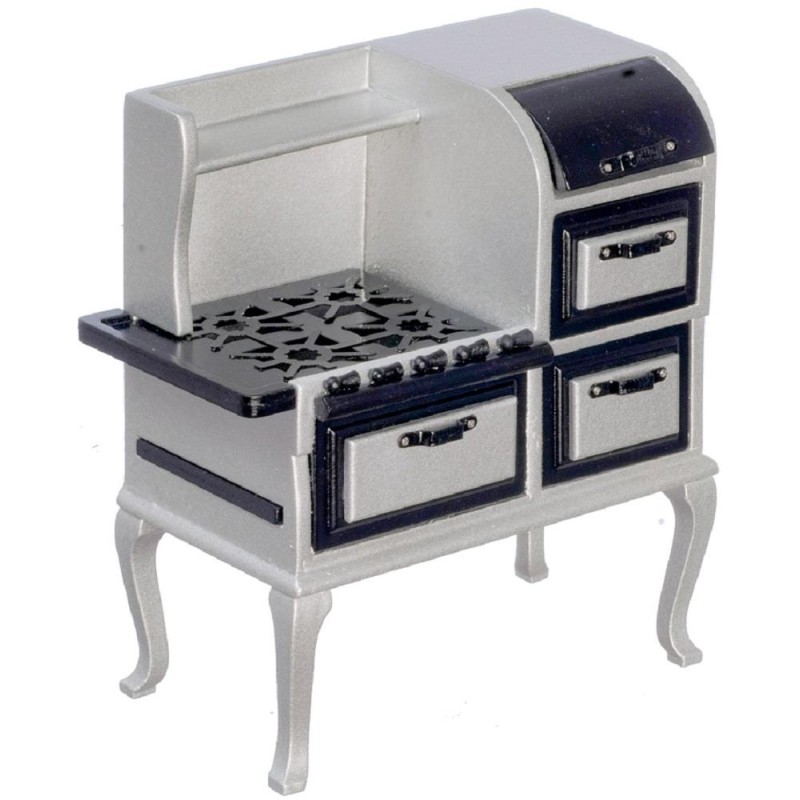 Dolls House 1920's Black & Silver Stove Dutch Oven Miniature Kitchen Furniture
