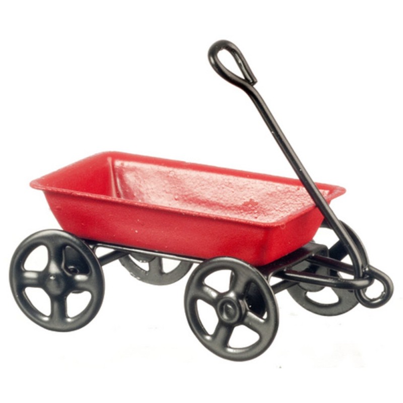 Dolls House Small Pull Along Red Metal Truck Cart Wagon Toy Nursery Accessory