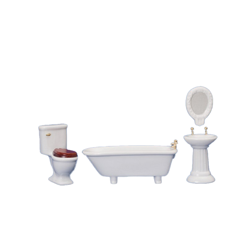 Dolls House Art Deco Plain White Bathroom Furniture Set Suite 1:12