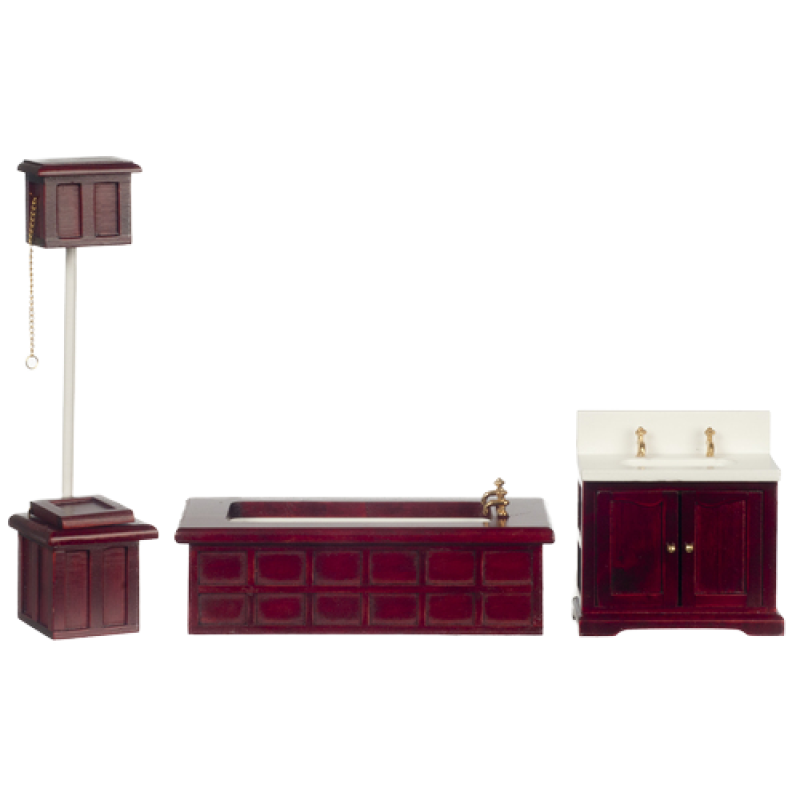 Dolls House Victorian Mahogany Bathroom Suite Miniature Furniture Set