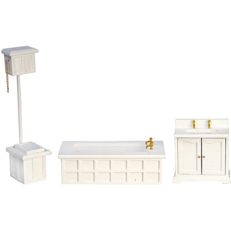 Dolls House Victorian Bathroom Suite Miniature White Furniture Set 1:12 Scale