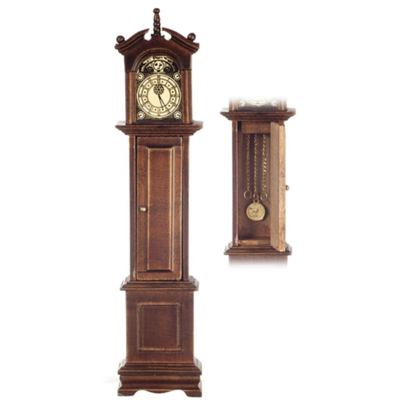 Dolls House Walnut Victorian Grandfather Clock with Finial Hall Furniture 1:12
