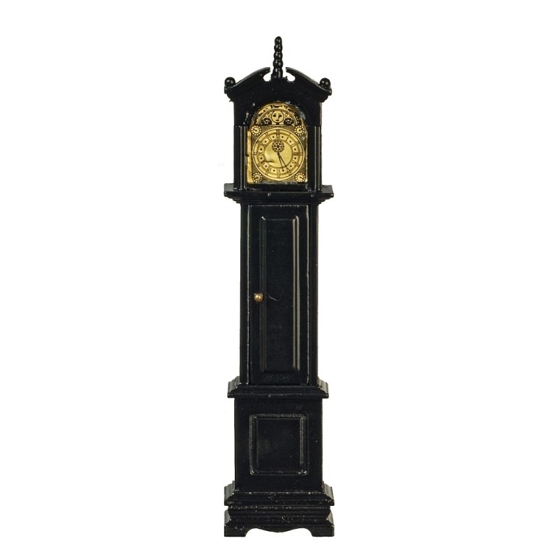Dolls House Black Victorian Grandfather Clock with Finial Hall Furniture 1:12