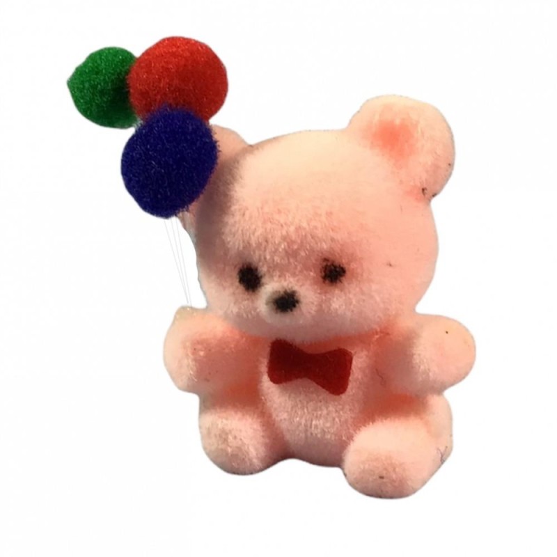 Dolls House Pink Flock Teddy Bear with Balloons 1:12 Toy Shop Nursery Accessory