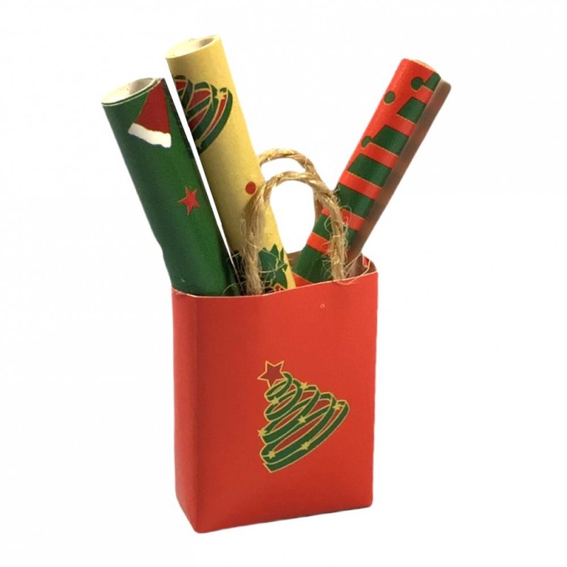 Dolls House Wrapping Paper Rolls in Gift Bag Miniature Christmas Shop Accessory Dolls House Wrapping Paper Rolls in Gift Bag Miniature Christmas Shop Accessory