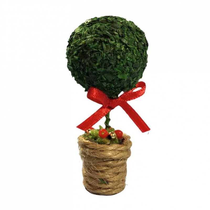 Dolls House Topiary Plant in Pot with Ribbon Miniature Christmas Garden Accessory