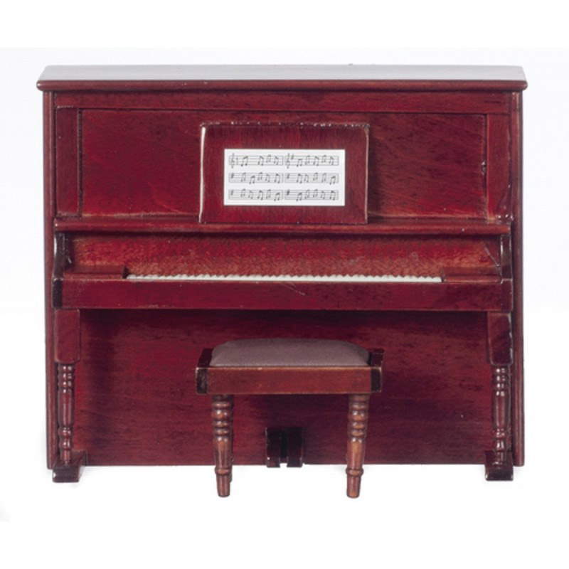 Dolls House Mahogany Upright Piano and Bench Miniature Music Room Furniture