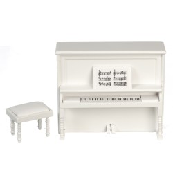 Dolls House White Upright Piano and Bench Miniature Music Room Furniture Dolls House White Upright Piano and Bench Miniature Music Room Furniture