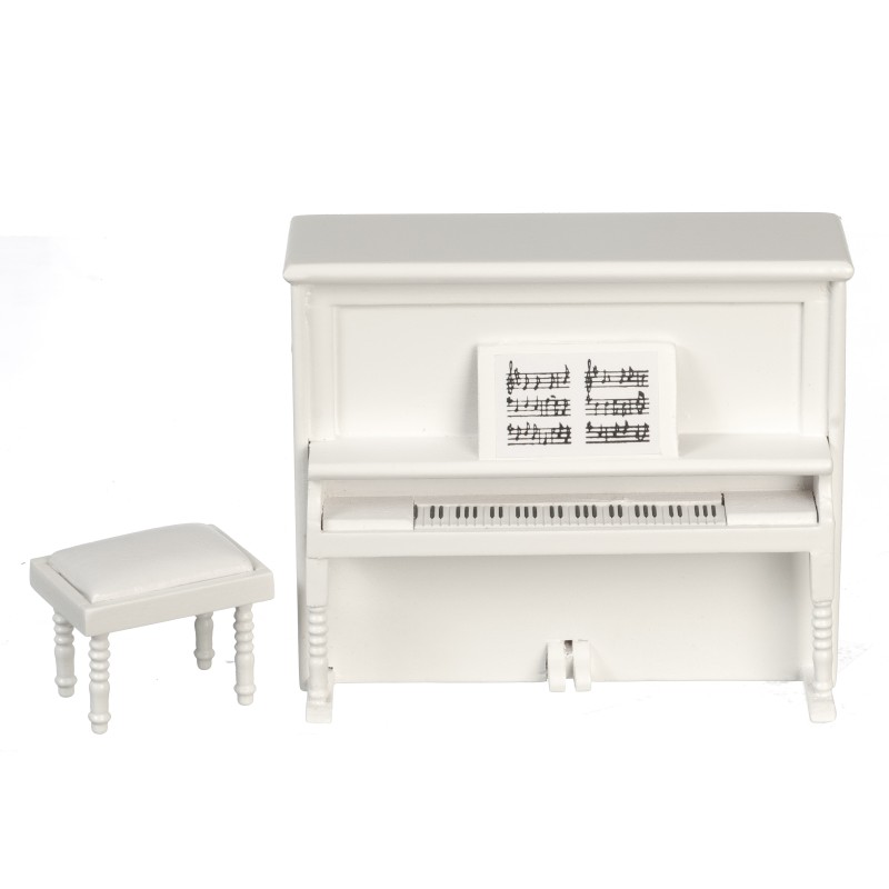 Dolls House White Upright Piano and Bench Miniature Music Room Furniture