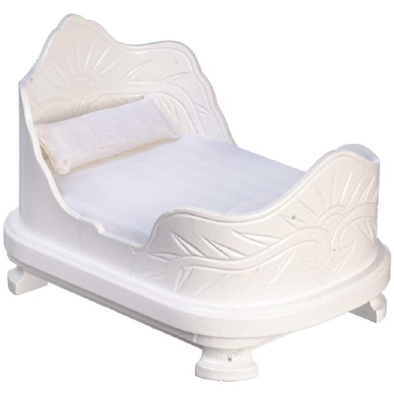 Dolls House White Single Belter Bed Miniature Wooden Bedroom Furniture 1:12