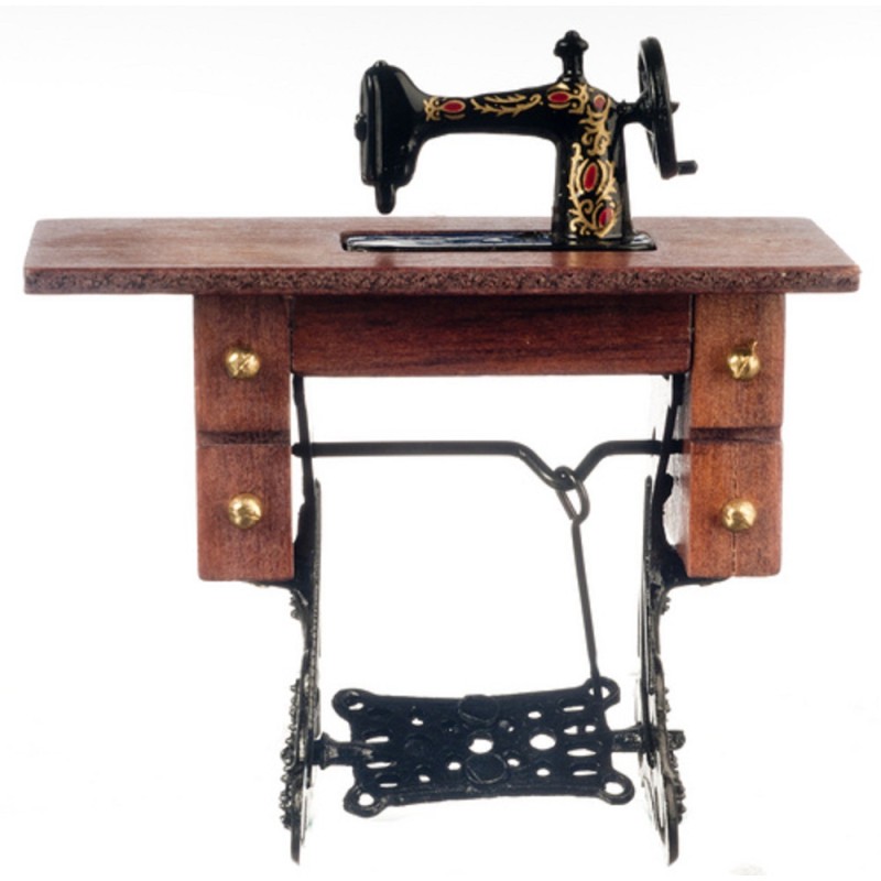 Dolls House Walnut Treadle Sewing Machine Miniature Dressmakers Furniture 1:12