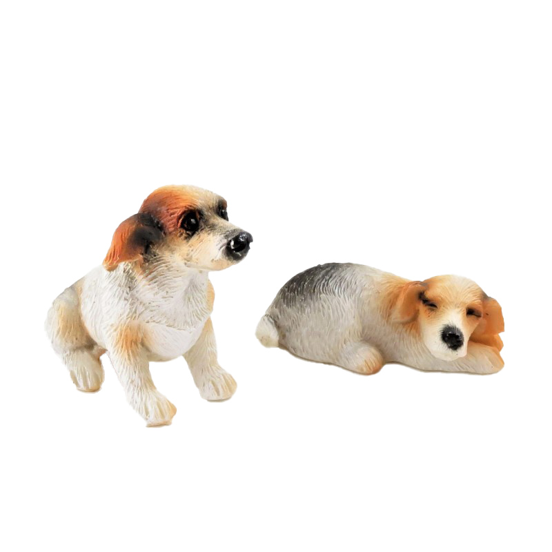 Dolls House Jack Russel Dogs Sitting & Lying Down Miniature Pet 1:12 Accessory 