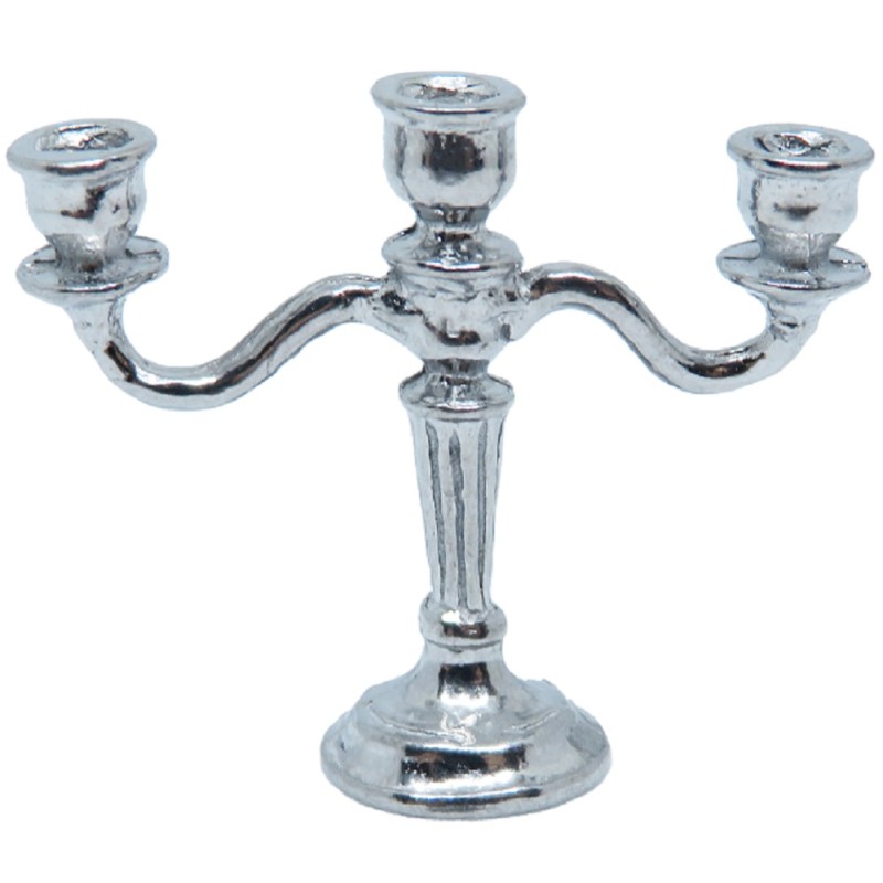 Dolls House 3 Arm Silver Candelabra Miniature Dining Table Accessory 1:12 Scale