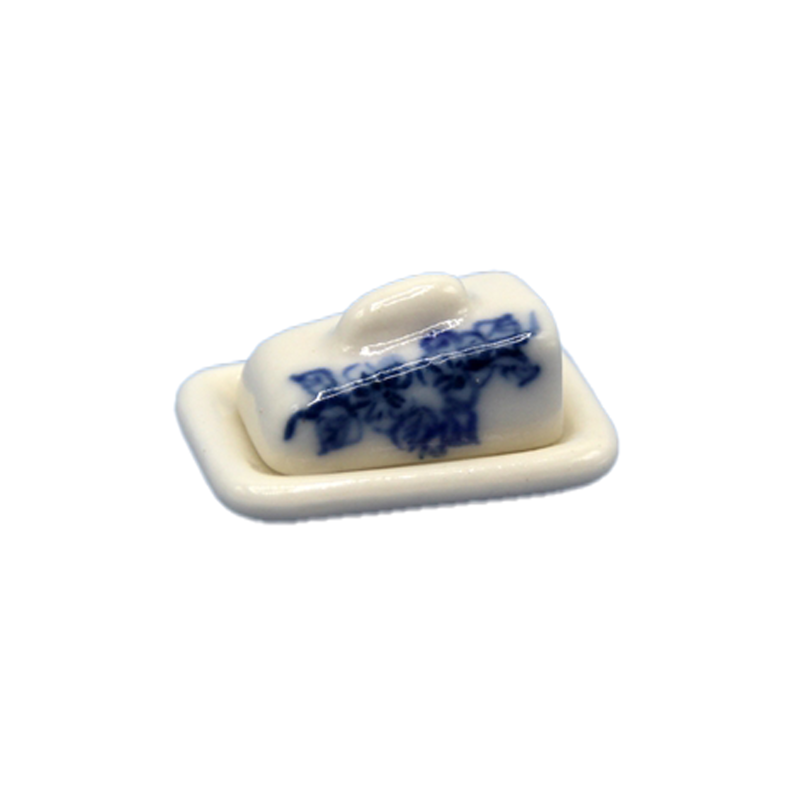 Dolls House Blue & White China Butter Dish Miniature Kitchen Dining Accessory