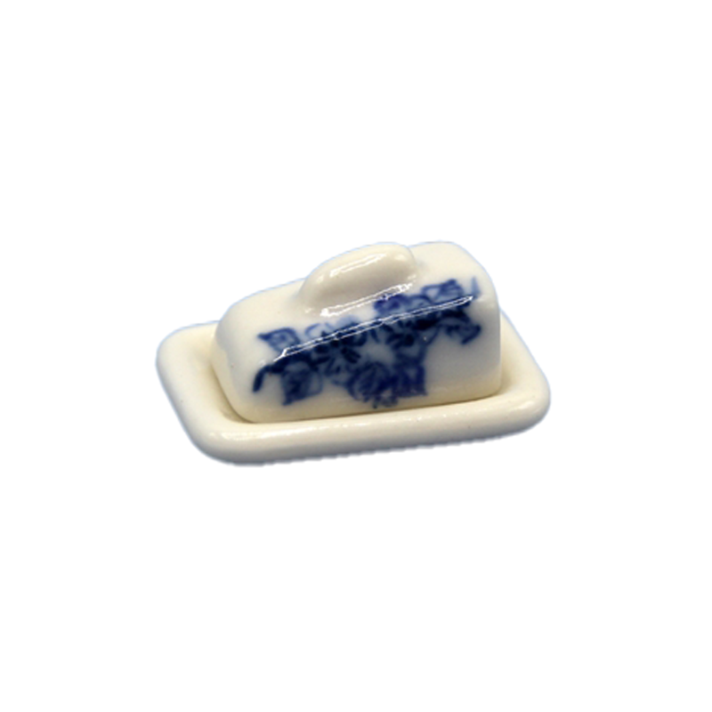 Dolls House Blue & White China Butter Cheese Dish 1:12 Kitchen Dining Accessory