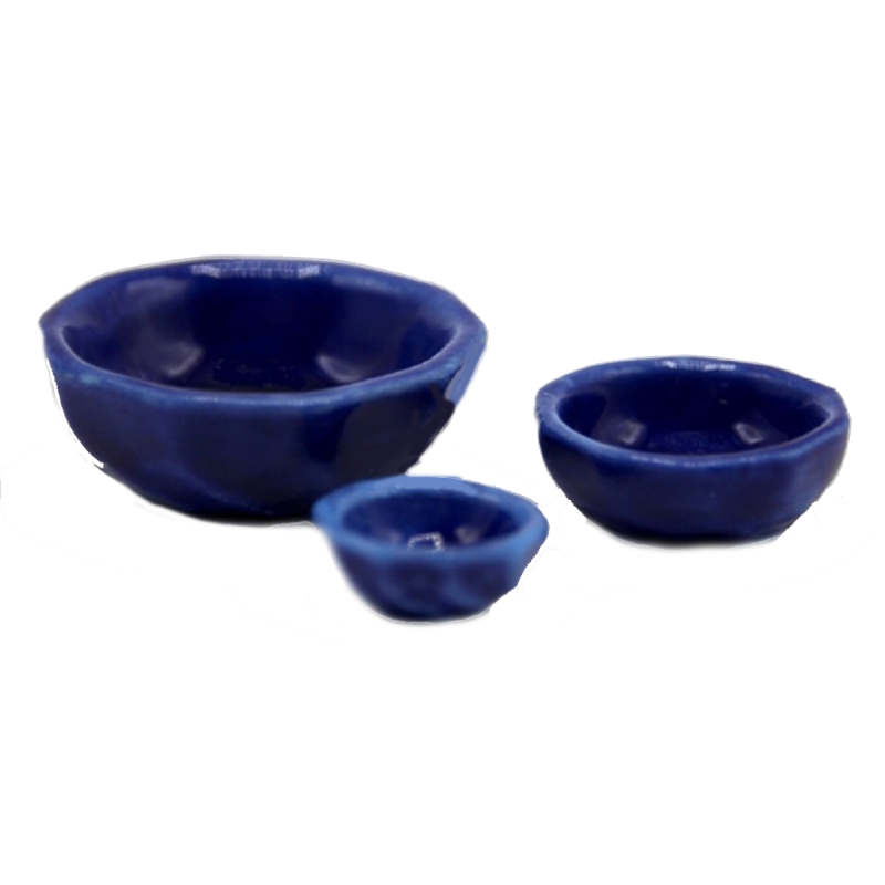 Dolls House 3 Blue Nesting Bowls Dishes Miniature Dining Room Accessory Set 1:12