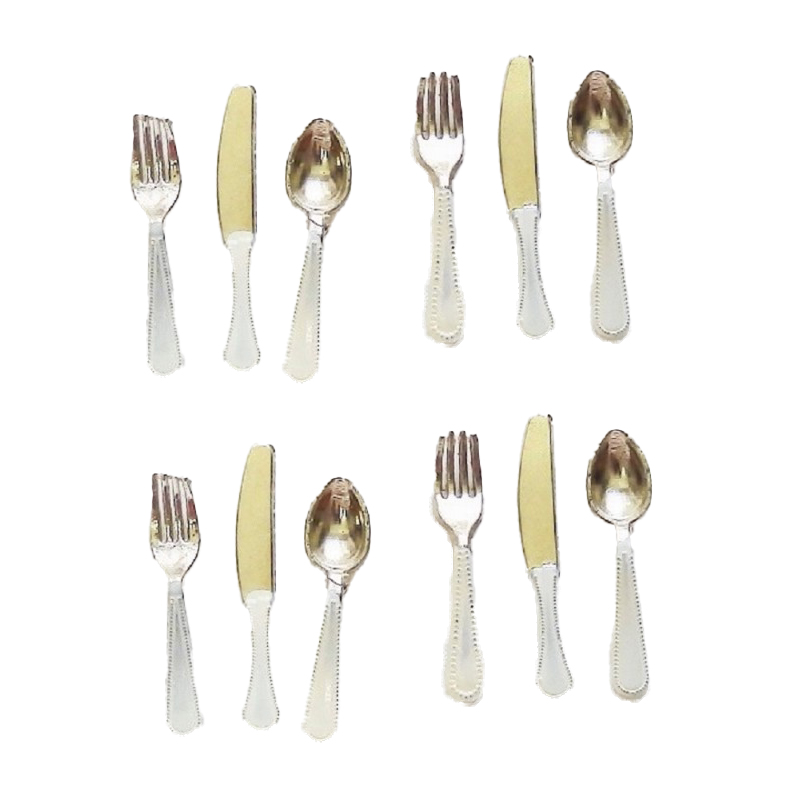 Dolls House Set Of 12 Cutlery White Handles Miniature Dining Accessories