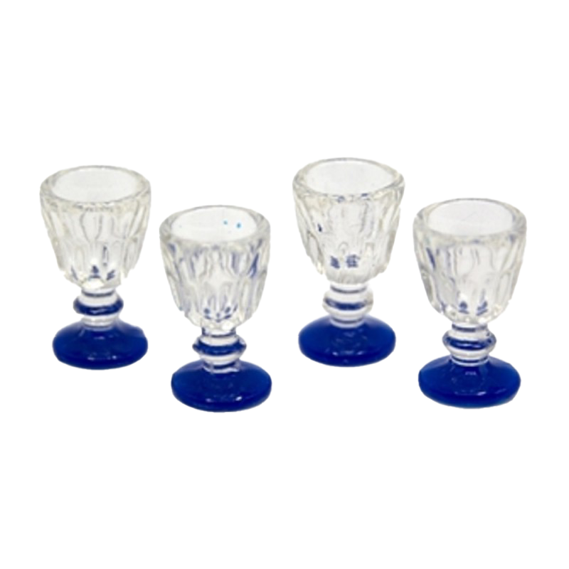 Dolls House 4 Empty Blue Stem Wine Glasses Miniature Bar Dining Room Accessory