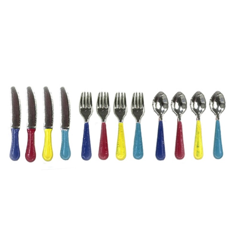 Dolls House Miniature Dining Tableware Fiesta Multi Coloured Cutlery Set