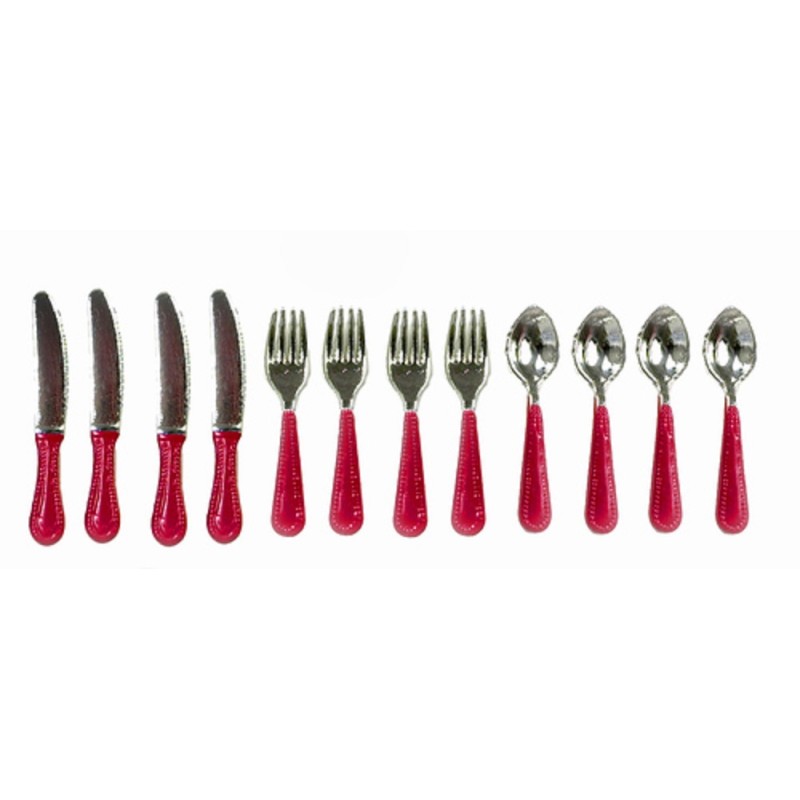 Dolls House Cutlery Set Red Handles Miniature Dining Tableware
