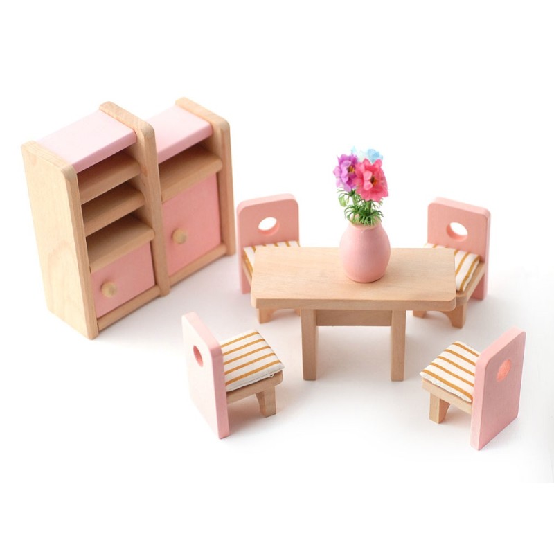 Dolls House Pink Table and Chairs Dining Room Set Miniature 3 Years + Furniture