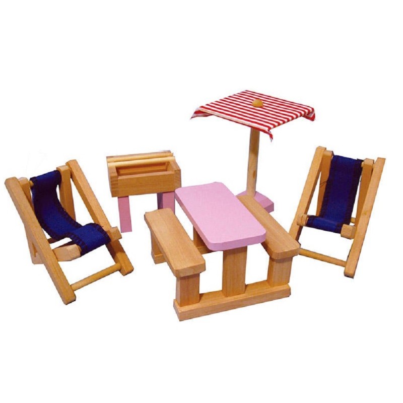 Dolls House Pink Wooden Garden Courtyard Patio Set Miniature 3 Years + Furniture