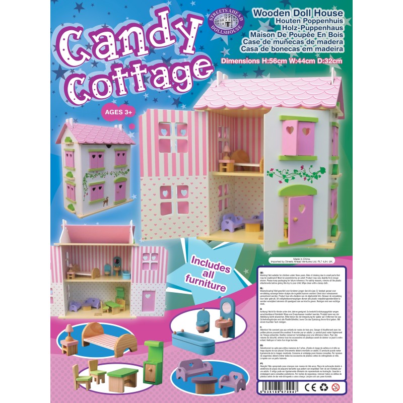 Candy Cottage Dolls House Complete with Furniture Wooden Kit 3 Years Plus