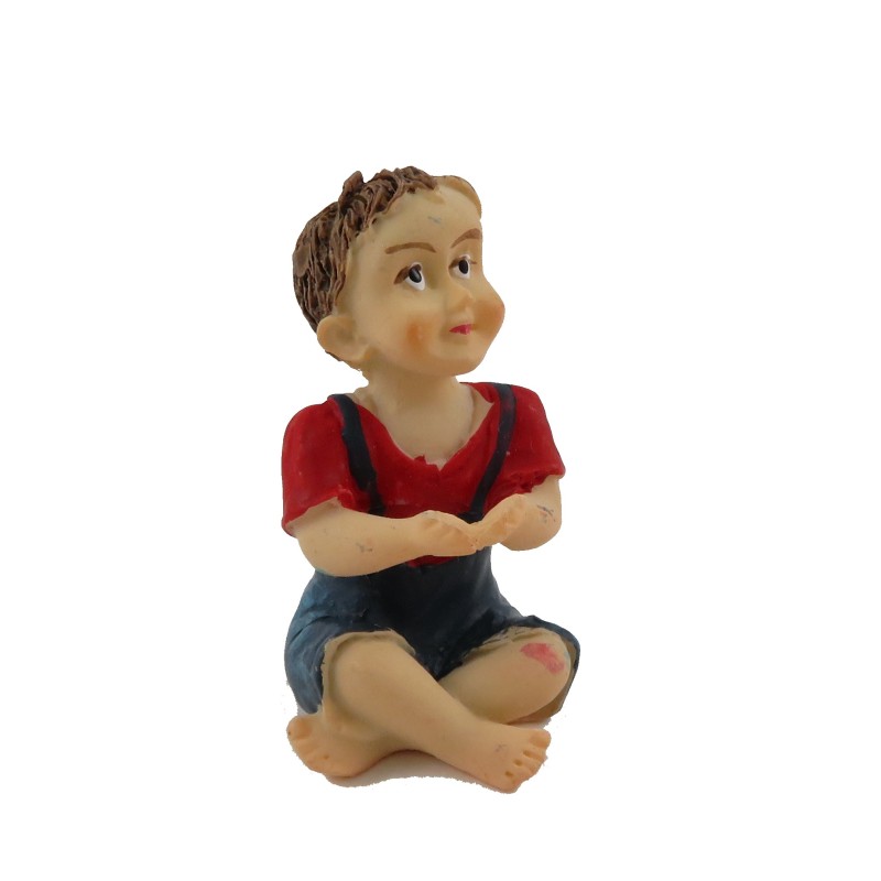 Dolls House Sitting Little Boy Red Top Miniature People Resin Modern Figure